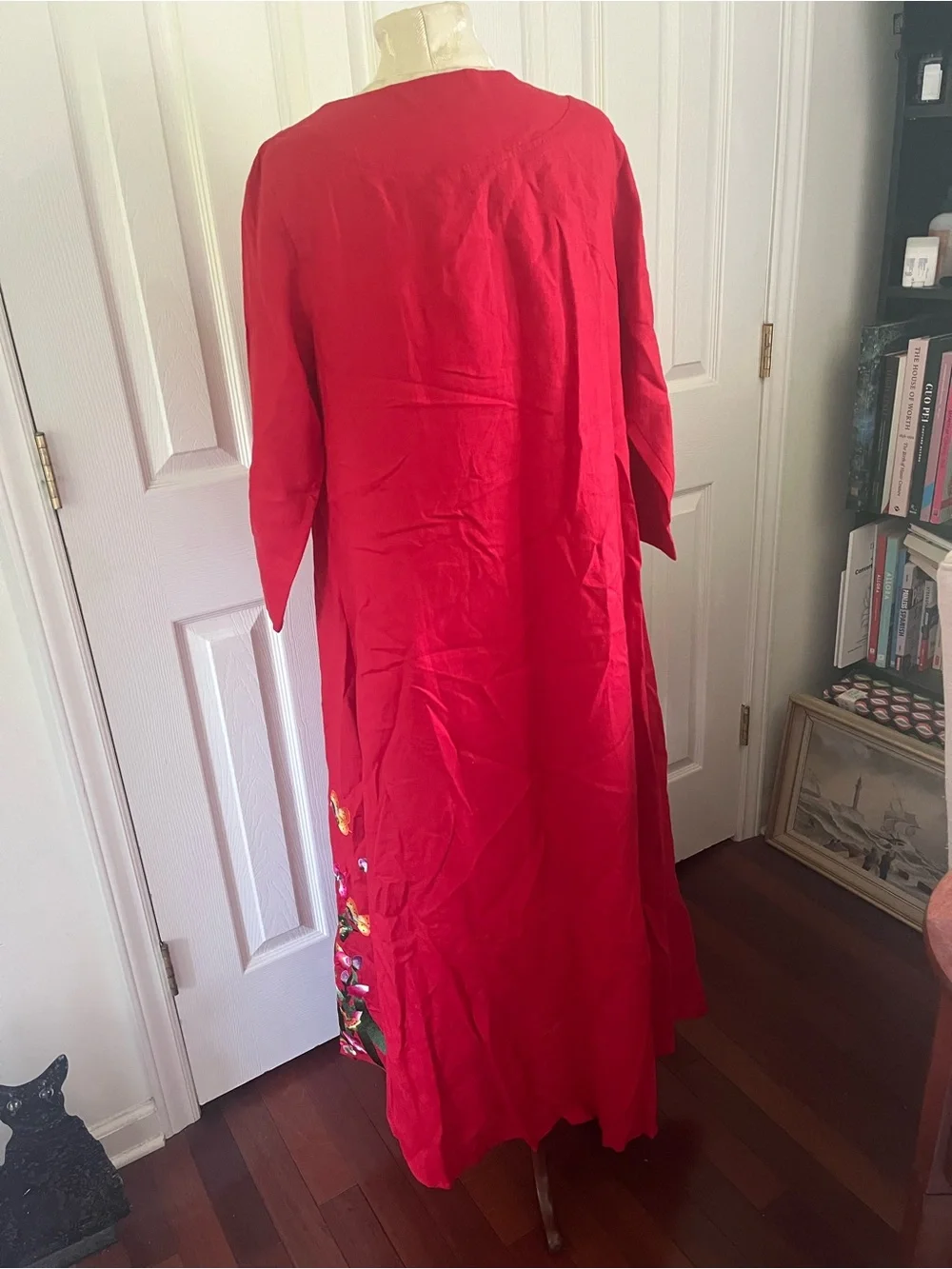 Chinese Traditional Dress Red Linen Embroidered US Women’s Size M-L NWT
